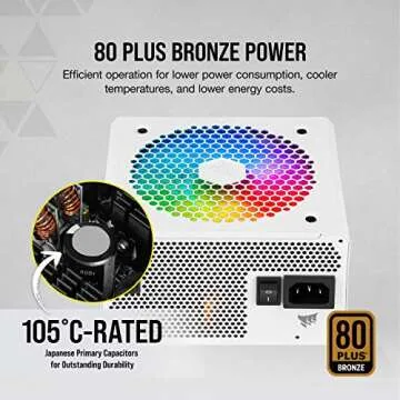 Corsair CX750F RGB, 750 Watt, 80 PLUS Bronze, Fully Modular RGB White Power Supply