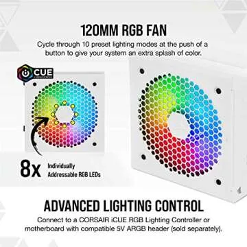 Corsair CX750F RGB, 750 Watt, 80 PLUS Bronze, Fully Modular RGB White Power Supply