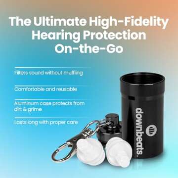 High Fidelity Ear Plugs for Hearing Protection - Discreet, Clear Ear Plugs for Concerts, Festivals & Noisy Events - Up to 18dB Background Noise Reduction Reusable Ear Plugs - Comes with Aluminum Case