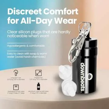 High Fidelity Ear Plugs for Hearing Protection - Discreet, Clear Ear Plugs for Concerts, Festivals & Noisy Events - Up to 18dB Background Noise Reduction Reusable Ear Plugs - Comes with Aluminum Case