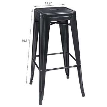 Furmax 30 Inches Metal Bar Stools High Backless Stools Indoor-Outdoor Stackable Stools Set of 4 (Black)