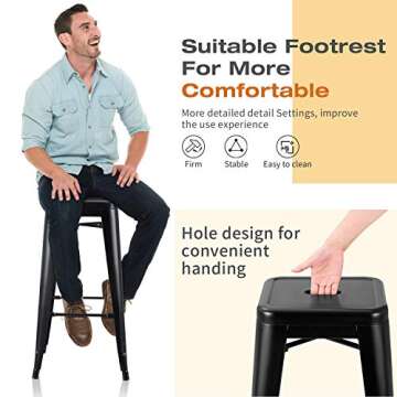 Furmax 30 Inches Metal Bar Stools High Backless Stools Indoor-Outdoor Stackable Stools Set of 4 (Black)
