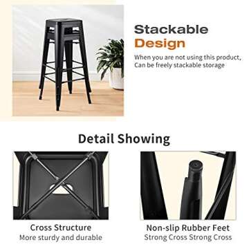 Furmax 30 Inches Metal Bar Stools High Backless Stools Indoor-Outdoor Stackable Stools Set of 4 (Black)