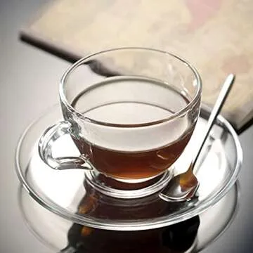 Tosnail 6 Pack 7-Ounce Glass Tea Cups and Saucers Sets Glass Coffee Mugs