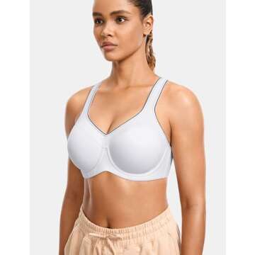 SYROKAN Women's Full Support High Impact Racerback Lightly Lined Underwire Sports Bra White 38B
