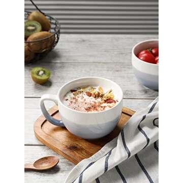 Porcelain Jumbo Coffee Mugs Set of 4-16 Ounce Cups with Handle for Hot or Cold Drinks like Cocoa, Milk, Tea or Water - Smooth Ceramic with Modern Design - Gradient, Blue Gray