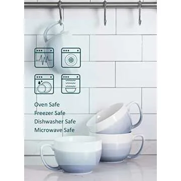 Porcelain Jumbo Coffee Mugs Set of 4-16 Ounce Cups with Handle for Hot or Cold Drinks like Cocoa, Milk, Tea or Water - Smooth Ceramic with Modern Design - Gradient, Blue Gray