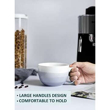 Porcelain Jumbo Coffee Mugs Set of 4-16 Ounce Cups with Handle for Hot or Cold Drinks like Cocoa, Milk, Tea or Water - Smooth Ceramic with Modern Design - Gradient, Blue Gray