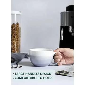 Porcelain Jumbo Coffee Mugs Set of 4-16 Ounce Cups with Handle for Hot or Cold Drinks like Cocoa, Milk, Tea or Water - Smooth Ceramic with Modern Design - Gradient, Blue Gray