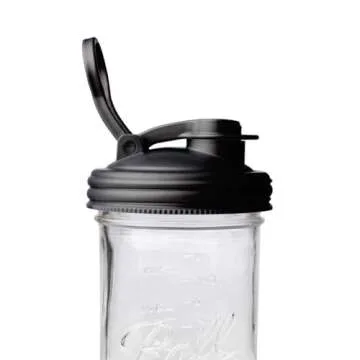 reCAP Mason Jar Pour Lid with Foldout Carry Loop, Wide Mouth, Black, Leak-Proof Seal, 4-Pack, USA Ma...