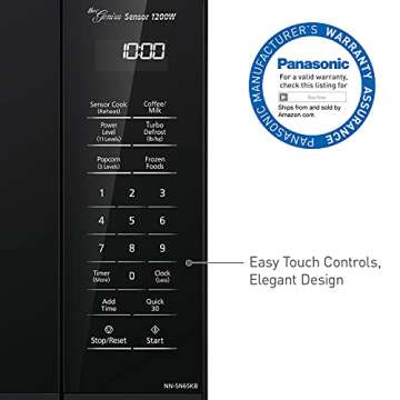 Panasonic NN-SN65KB Microwave Oven with Inverter Technology 1200W, 1.2 cu.ft. Small Genius Sensor One-Touch Cooking, Popcorn Button, Turbo Defrost-NN-SN65KB (Black)
