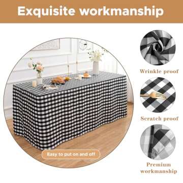 HolidayIdeas Fitted Checkered Tablecloths for 6 Foot Tables - 72 x 30 Inch - 2 Pack Rectangle Table Clothes Buffalo Plaid Table Cover for Folding Table, Parties, Picnic, Trade Show (Black and White)