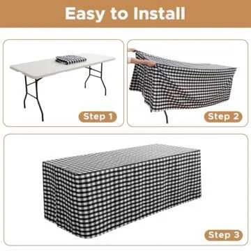 HolidayIdeas Fitted Checkered Tablecloths for 6 Foot Tables - 72 x 30 Inch - 2 Pack Rectangle Table Clothes Buffalo Plaid Table Cover for Folding Table, Parties, Picnic, Trade Show (Black and White)