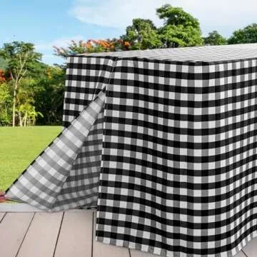 HolidayIdeas Fitted Checkered Tablecloths for 6 Foot Tables - 72 x 30 Inch - 2 Pack Rectangle Table Clothes Buffalo Plaid Table Cover for Folding Table, Parties, Picnic, Trade Show (Black and White)