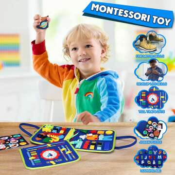 Montessori Busy Board for Toddlers - Fine Motor Skills