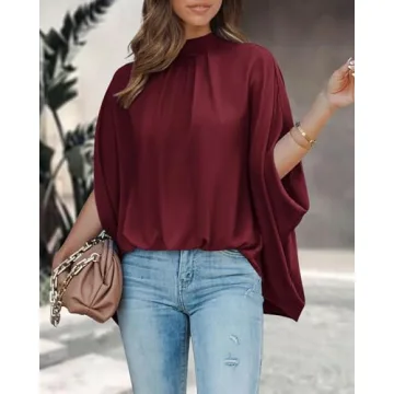BTFBM Women Summer Mock Neck Blouse for Effortless Style