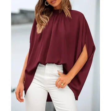 BTFBM Women Summer Mock Neck Blouse for Effortless Style