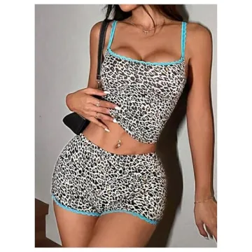BEAUDRM Leopard Print Pajama Set Comfortable Sleepwear