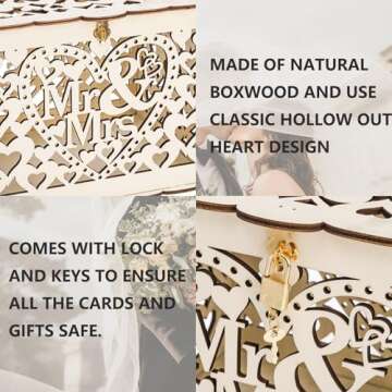 Elegant Wooden Wedding Card Box with Lock and Key