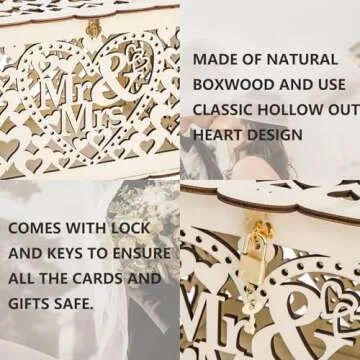 Elegant Wooden Wedding Card Box with Lock and Key
