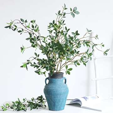 DULRLLY 4Pcs Artificial Ficus Greenery Branches Leaf Spray 28.7 inch Faux Eucalyptus Plant Ficus Twi...