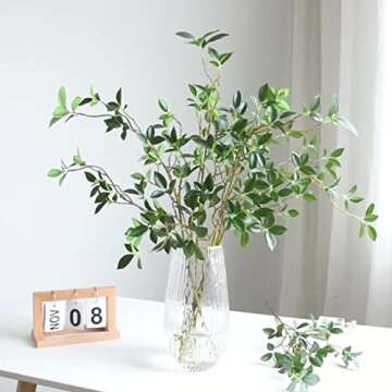 DULRLLY 4Pcs Artificial Ficus Greenery Branches Leaf Spray 28.7 inch Faux Eucalyptus Plant Ficus Twig Stems Fake Green Bushes Shrubs Ficus Bunches for Vase Filler Home Office Wedding Decoration