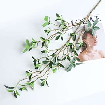 DULRLLY 4Pcs Artificial Ficus Greenery Branches Leaf Spray 28.7 inch Faux Eucalyptus Plant Ficus Twig Stems Fake Green Bushes Shrubs Ficus Bunches for Vase Filler Home Office Wedding Decoration