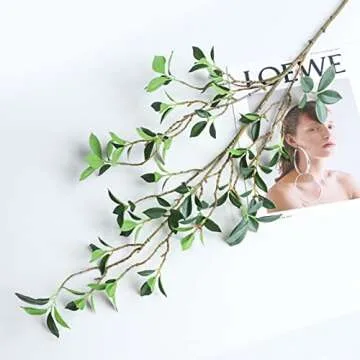 DULRLLY 4Pcs Artificial Ficus Greenery Branches Leaf Spray 28.7 inch Faux Eucalyptus Plant Ficus Twig Stems Fake Green Bushes Shrubs Ficus Bunches for Vase Filler Home Office Wedding Decoration