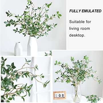 DULRLLY 4Pcs Artificial Ficus Greenery Branches Leaf Spray 28.7 inch Faux Eucalyptus Plant Ficus Twig Stems Fake Green Bushes Shrubs Ficus Bunches for Vase Filler Home Office Wedding Decoration