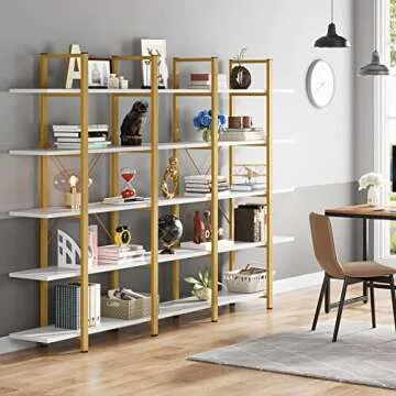 Tribesigns 5-Tier Bookshelf, Vintage Industrial Style Bookcase 70 ‘’ H x 12’’ W x 47’’L, Gold