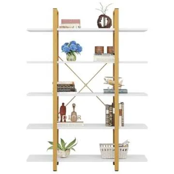 Tribesigns 5-Tier Bookshelf, Vintage Industrial Style Bookcase 70 ‘’ H x 12’’ W x 47’’L, Gold