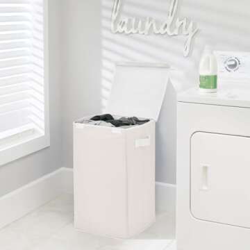 mDesign Large Upright Laundry Hamper Basket with Hinge Lid and Attached Handles - Foldable for Compa...