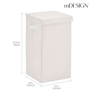 mDesign Large Upright Laundry Hamper Basket with Hinge Lid and Attached Handles - Foldable for Compact Storage in Bedroom, Bathroom, Laundry Room, Apartment, Dorm - Jane Collection - Cream/White