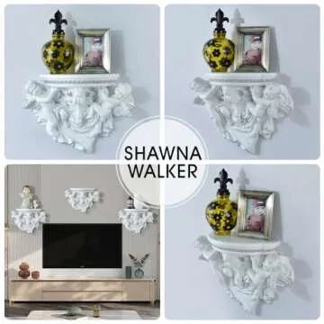 FYWMXIAJG Winged Angels Shelf Cherubs Cupid Wall art Wall Hanging Ornate Sculpture Angel Wall Decor for Collectable Figurines (White with Golden)