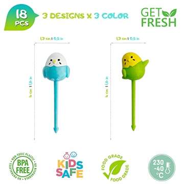 GET FRESH Animal Food Picks for Kids – 18-pcs Cute Bird Fruit Food Picks Set for Kids Toddlers Lun...