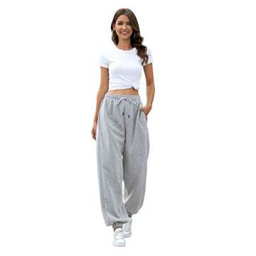Jogger Women Cinch Bottom Sweatpants Pockets High Waist Sporty Gym Athletic Fit Oversized Pants Lounge Trousers Gray L
