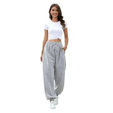 Jogger Women Cinch Bottom Sweatpants Pockets High Waist Sporty Gym Athletic Fit Oversized Pants Lounge Trousers Gray L