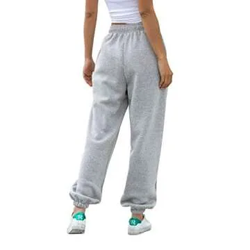 Jogger Women Cinch Bottom Sweatpants Pockets High Waist Sporty Gym Athletic Fit Oversized Pants Lounge Trousers Gray L