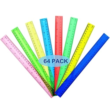 LYDTICK 64 Pack Rulers 12 Inch in Bulk, Plastic Rulers for Kids Back to School Supplies Rulers for O...