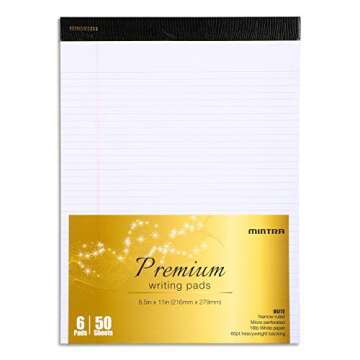 Mintra Office Legal Pads - ((PREMIUM WHITE 6pk, 8.5in x 11in, NARROW RULED)) - Heavyweight Paper, 50 Sheets per Notepad, Micro perforated Writing Pad, Notebook Paper for School, College, Office, Professional