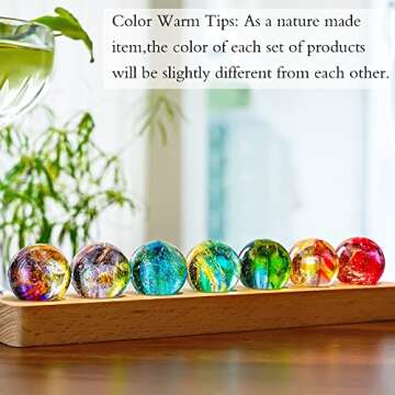 KRISININE 7 Chakra Natural Healing Spheres with LED Wooden Stand 40mm Crystal Quartz Stones for Meditation Positive Energy Night Light Decoration Balls Set for Home