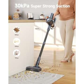 MIUZZY Cordless Vacuum Cleaner, 30Kpa Stick Vacuum with LED Screen, Max 50 Mins Runtime, Anti-Tangle...