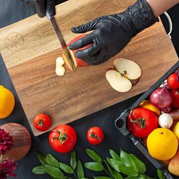 Large Wooden Acacia Pro Cutting Board, 18" x 12" x 1" cutting board, with deep juice grooves, metal handle, reversible wooden cutting boards for kitchen, charcuterie board, chopping board.