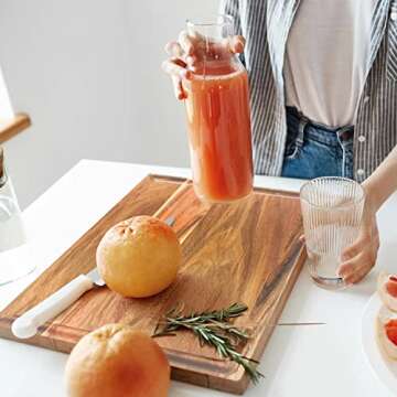 Large Wooden Acacia Pro Cutting Board, 18" x 12" x 1" cutting board, with deep juice grooves, metal handle, reversible wooden cutting boards for kitchen, charcuterie board, chopping board.
