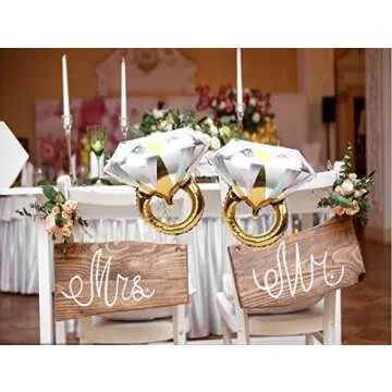 4pcs Diamond Engagement Ring Mylar Balloons, Marriage Engagement and Wedding Bridal Shower Party Supplies.