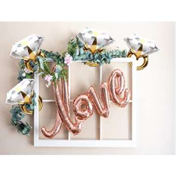 4pcs Diamond Engagement Ring Mylar Balloons, Marriage Engagement and Wedding Bridal Shower Party Supplies.