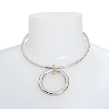 Robert Lee Morris Soho Womens Open Circle Pendant Wire Necklace, Silver/Two-Tone