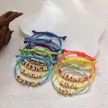SLOONG Custom Bubble Letter Bracelet Name Beads Initial Bracelet 18K Gold Plating Bracelet for Women Mom Mother Girlfriend Initial Alphabet A-Z