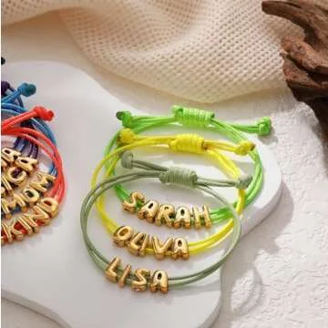 SLOONG Custom Bubble Letter Bracelet Name Beads Initial Bracelet 18K Gold Plating Bracelet for Women Mom Mother Girlfriend Initial Alphabet A-Z