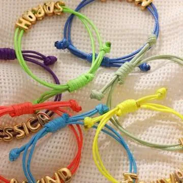SLOONG Custom Bubble Letter Bracelet Name Beads Initial Bracelet 18K Gold Plating Bracelet for Women Mom Mother Girlfriend Initial Alphabet A-Z